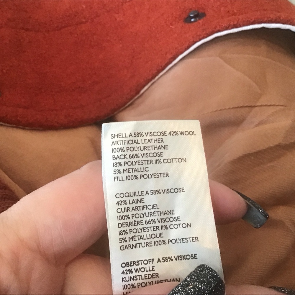 We The Free People Rust Orange Wool White Faux Leather Varsity Jacket M Preppy - Picture 7 of 7